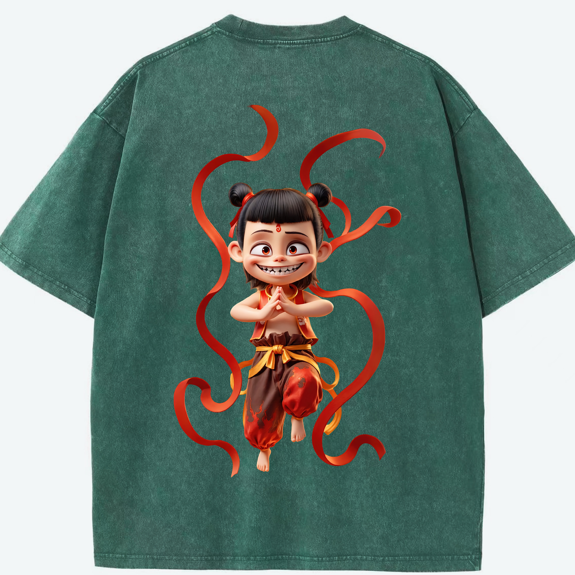 （画像用） Ne Zha 2 ナタ 魔童の大暴れ 綿100% ヴィンテージ風 半袖Tシャツ（背面プリント）